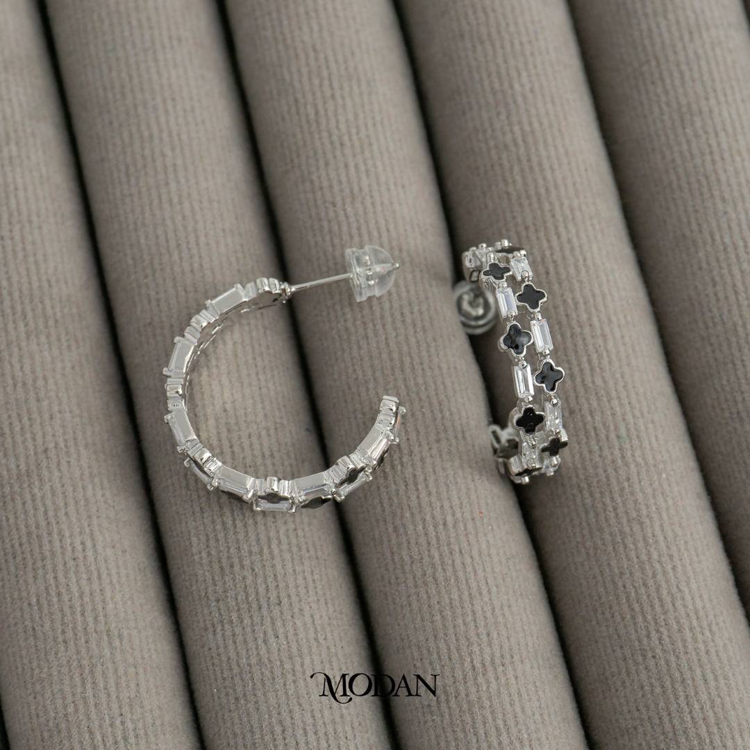 Black Clover C-Hoop Earrings Anting Bulat Daun Keberuntungan Hypoallergenic Gold Filled