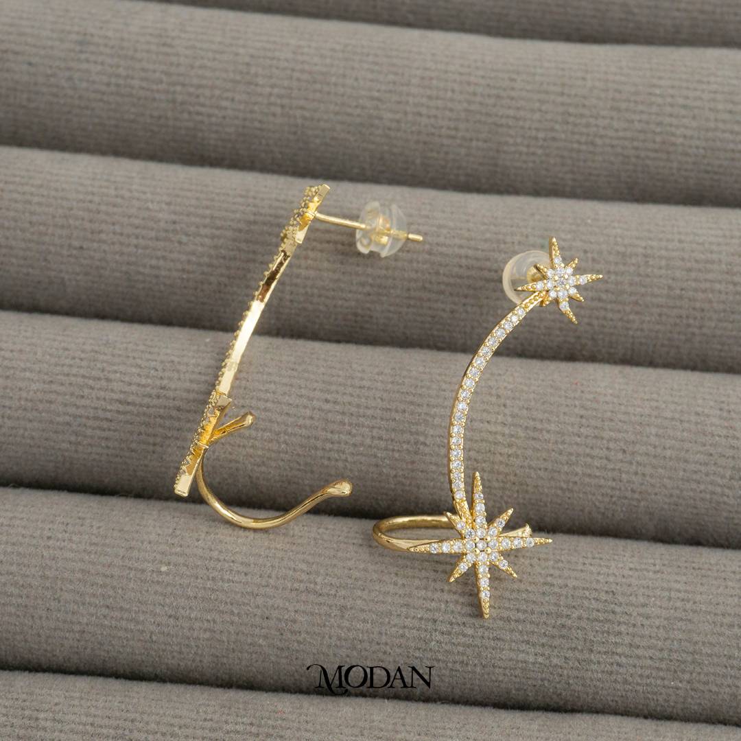 Sparkling Celestial Star Earcuff Anting Earcuff Bintang Sebelah Kiri Hypoallergenic Gold Plated