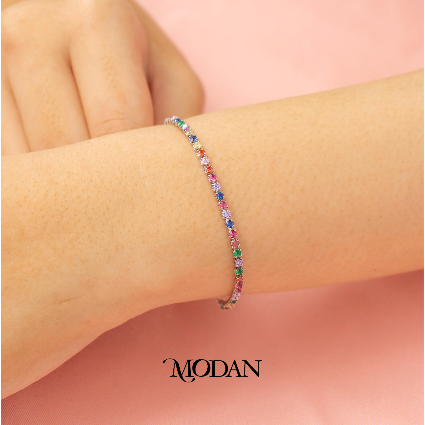 Silver Rainbow Dainty Zirconia Tennis Adjustable Bracelet Gelang Serut Hypoallergenic Gold Filled