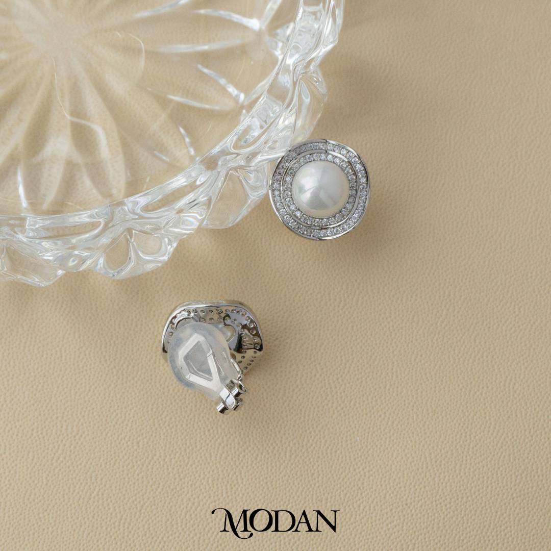 Cluster Pearl Bridal Clip Earrings Anting Gantung Pesta Bunga Putih Hypoallergenic Gold Plated