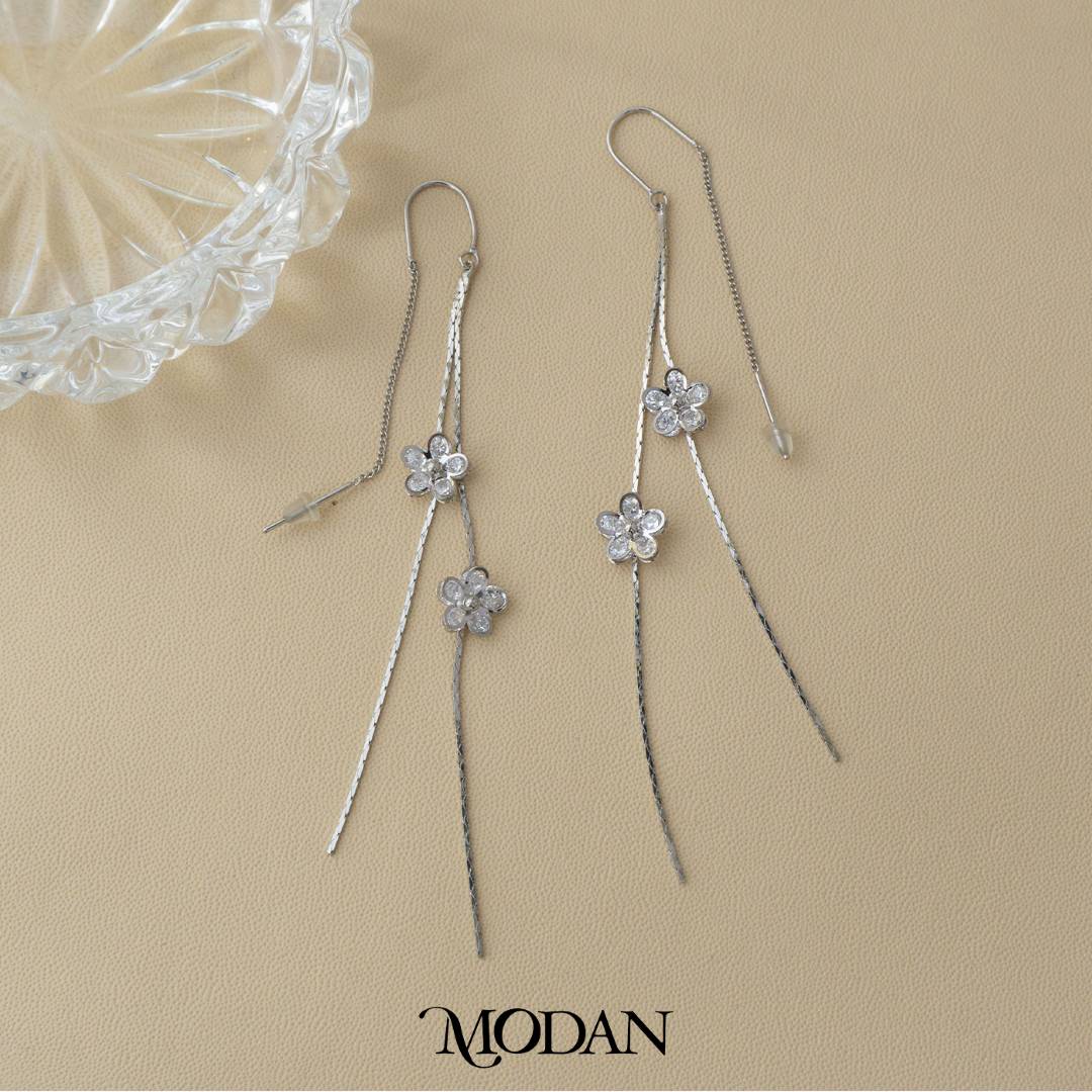 Sparkling Spring Flower Ultra Long Hook Earrings Anting Tusuk Gantung Panjang Pesta Bunga Hypoallergenic Gold Plated