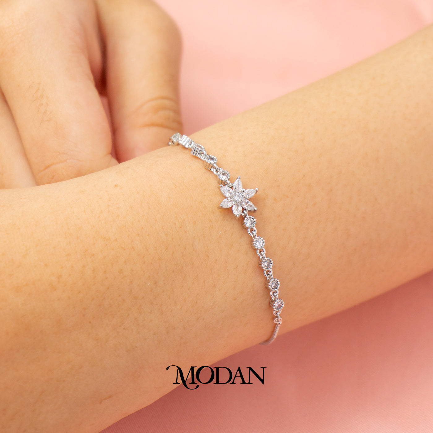 Sparkling Zirconia Dainty Flower Adjustable Bracelet Gelang Serut Hypoallergenic Gold Plated