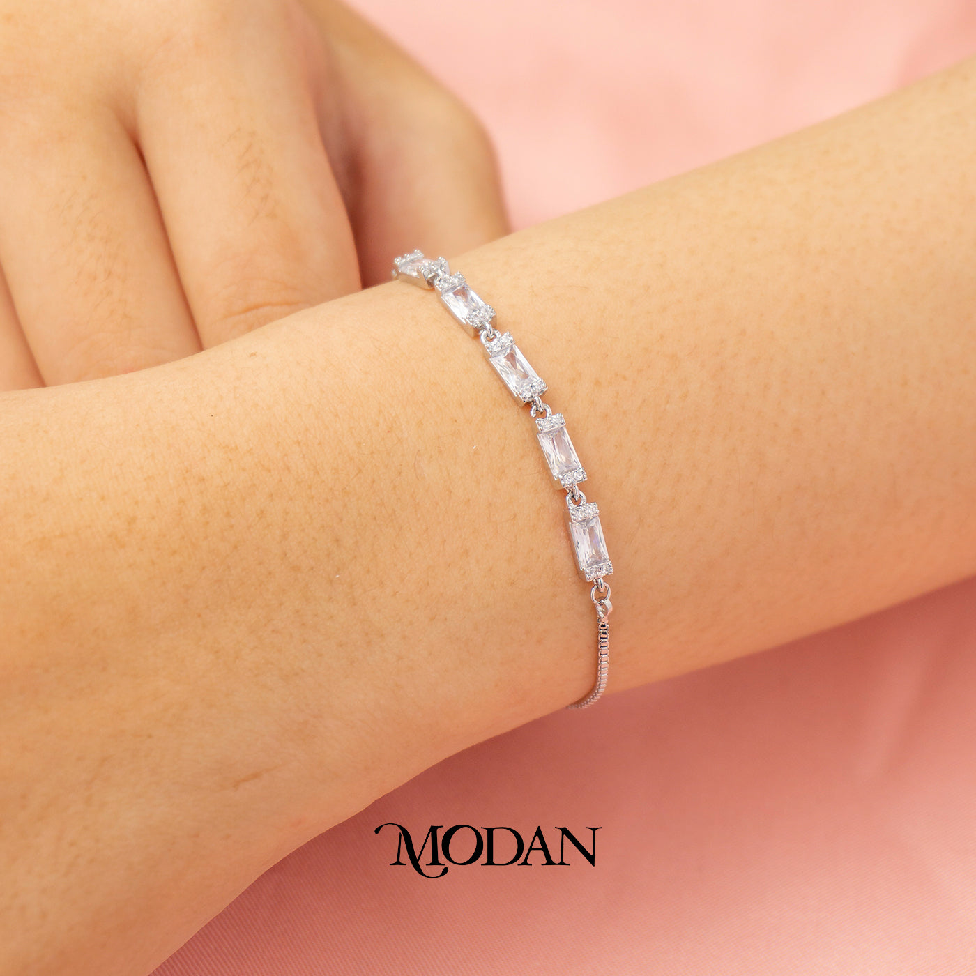 Sparkling Baguette Minimalist Adjustable Bracelet Gelang Serut Hypoallergenic Gold Plated