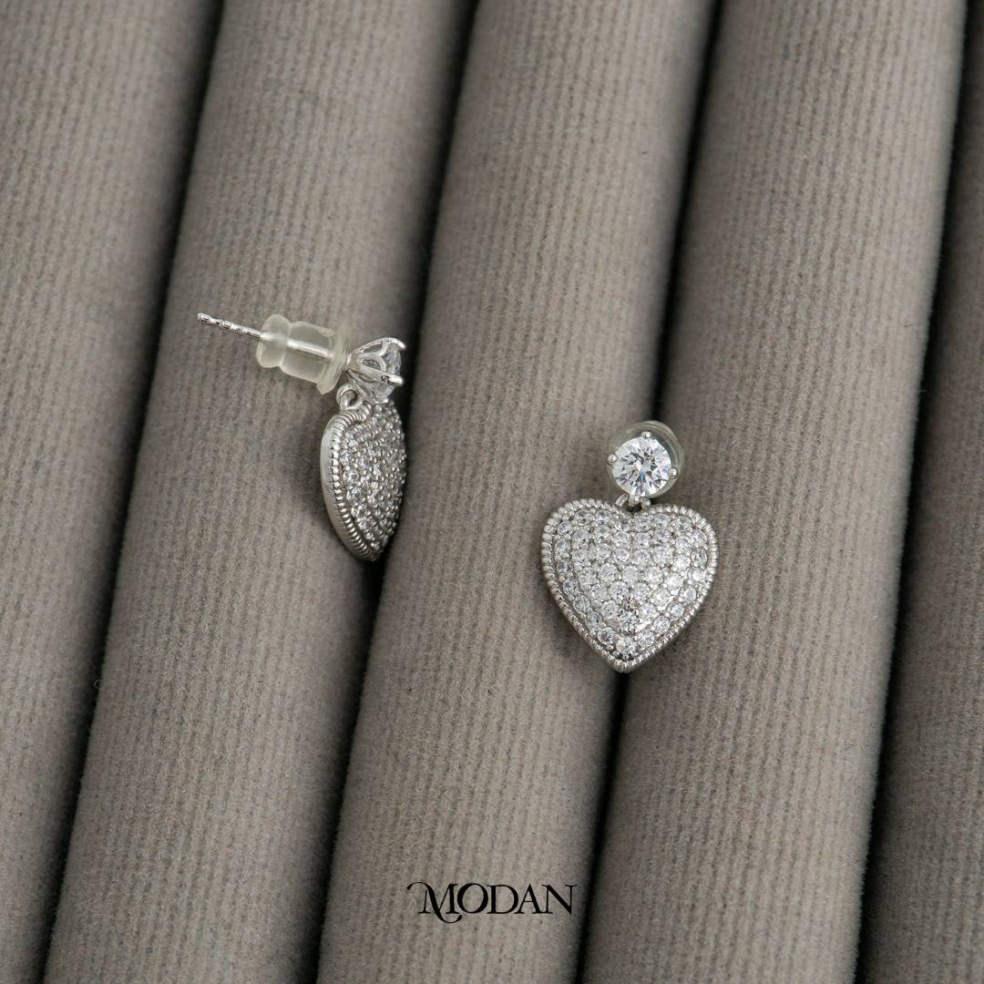 Sparkling Heart Love Shaped Drop Stud Earrings Anting Tusuk Pesta Bentuk Hati Hypoallergenic Gold Plated