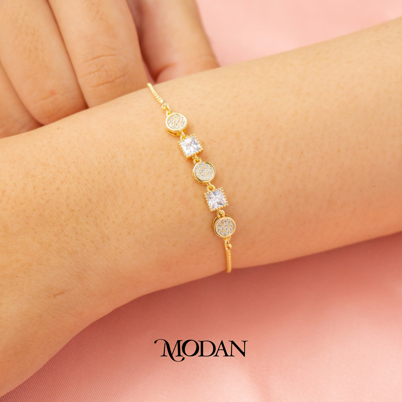Sparkling Multi Cut Geometric Adjustable Bracelet Gelang Serut Hypoallergenic Gold Plated