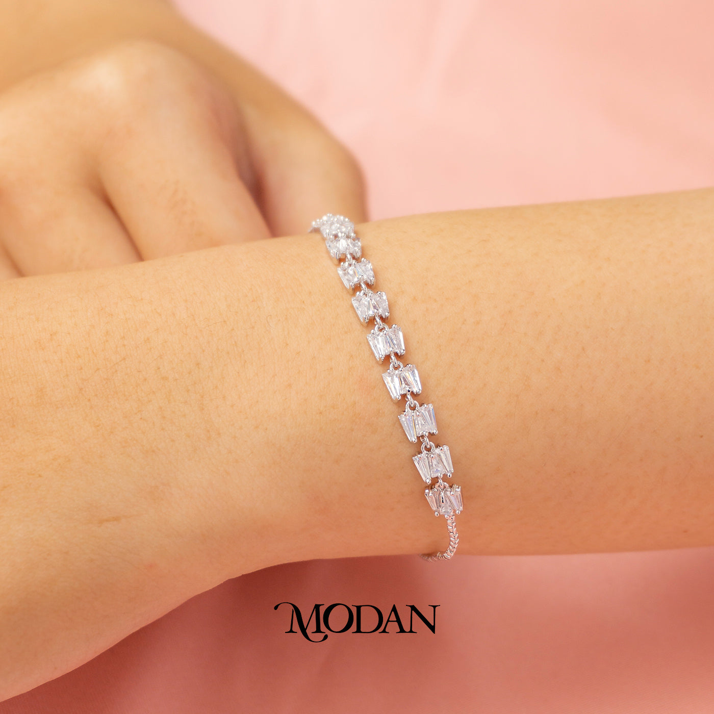 Elegant Triple Baguette Cut Adjustable Bracelet Gelang Serut Hypoallergenic Gold Plated