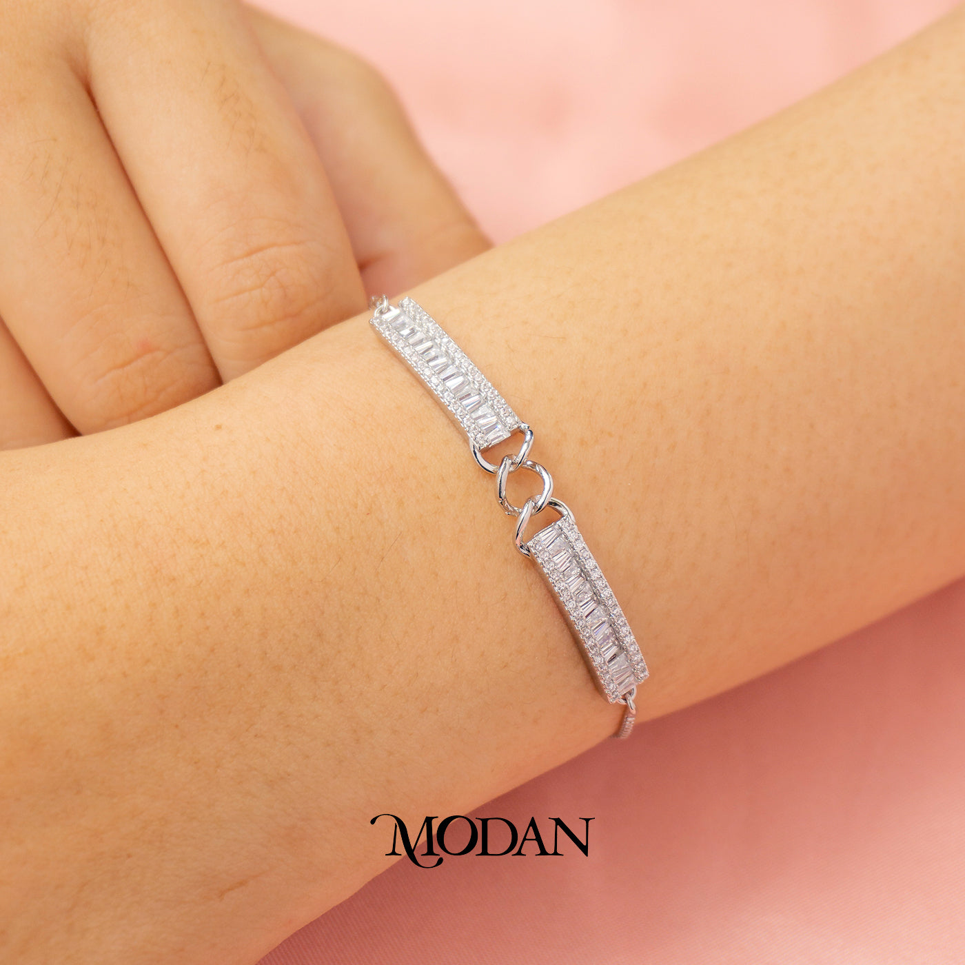 Elegant Micro Paved Zirconia Baguette Adjustable Bracelet Gelang Serut Hypoallergenic Gold Plated