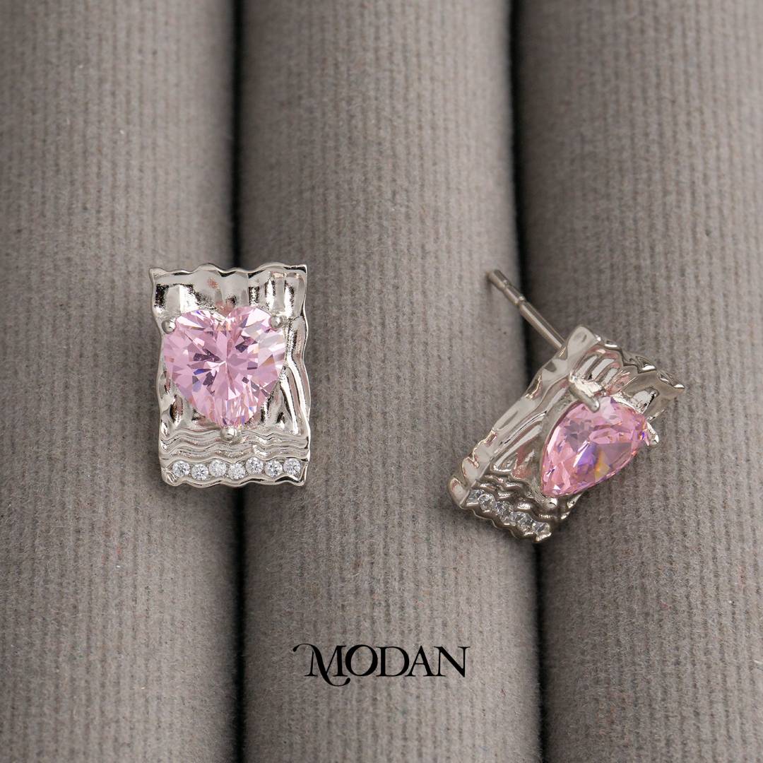 Multicolor Chunky Rectangular Heart Stud Earrings Anting Bentuk Hati Hypoallergenic Gold Plated