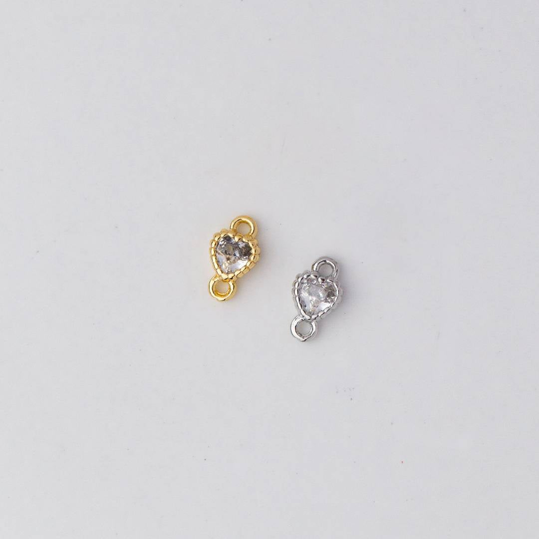 Front Hole Tiny Beaded Heart DIY Connector Liontin Berlian Hati Hypoallergenic Gold Filled