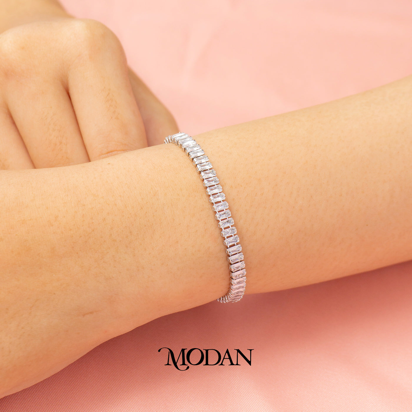 (5mm) Colorful Simple Ribbed Baguette Zirconia Tennis Adjustable Bracelet Gelang Serut Hypoallergenic Gold Filled