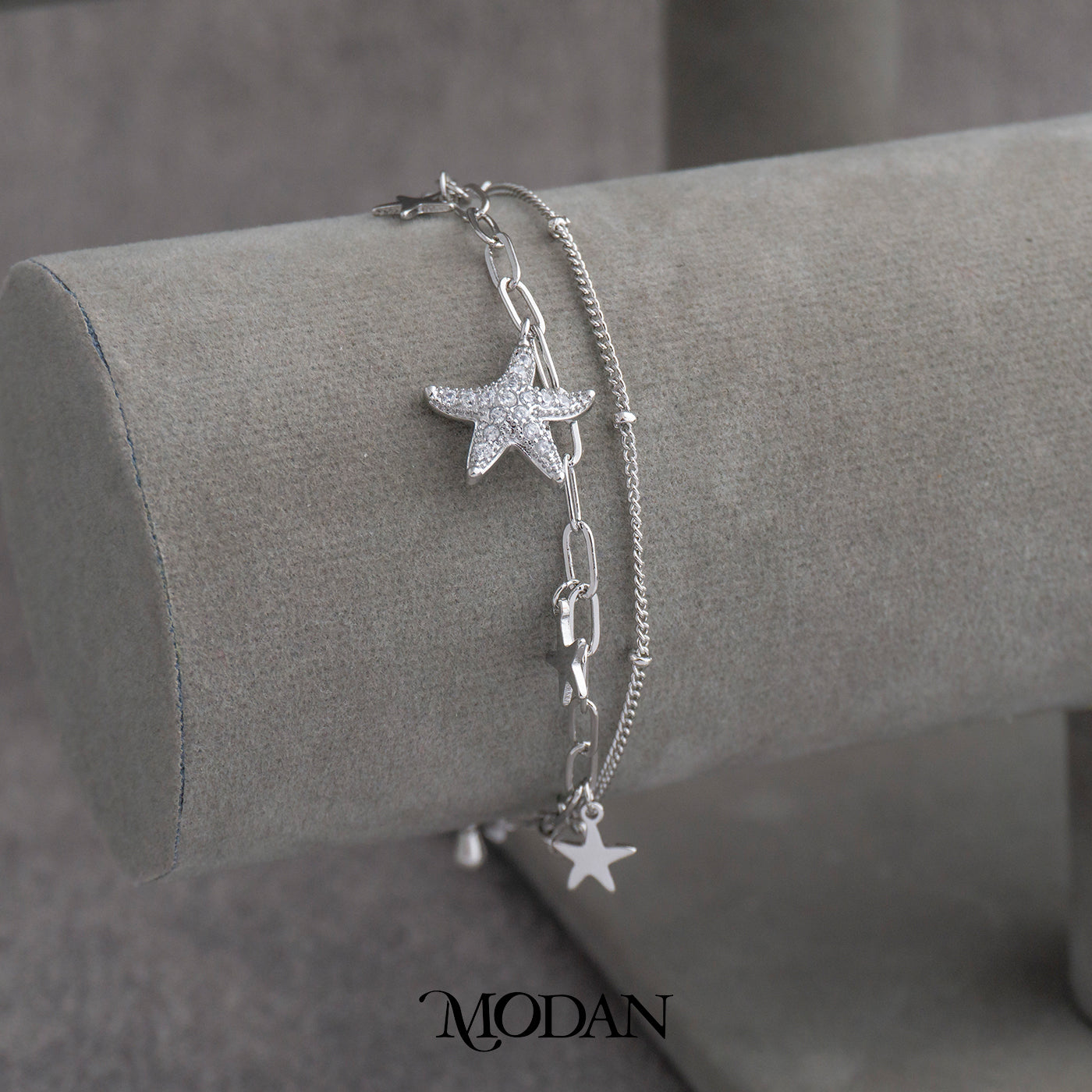 (16cm) Sparkling Starfish Beach Double Layer Bracelet Gelang Minimalis Hypoallergenic Gold Filled