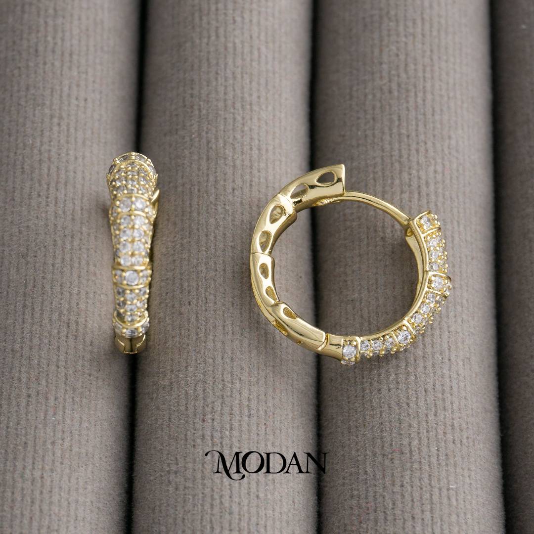 Sparkling Tube Wide Hoop Earrings Anting Bulat Tebal Hypoallergenic Gold Plated