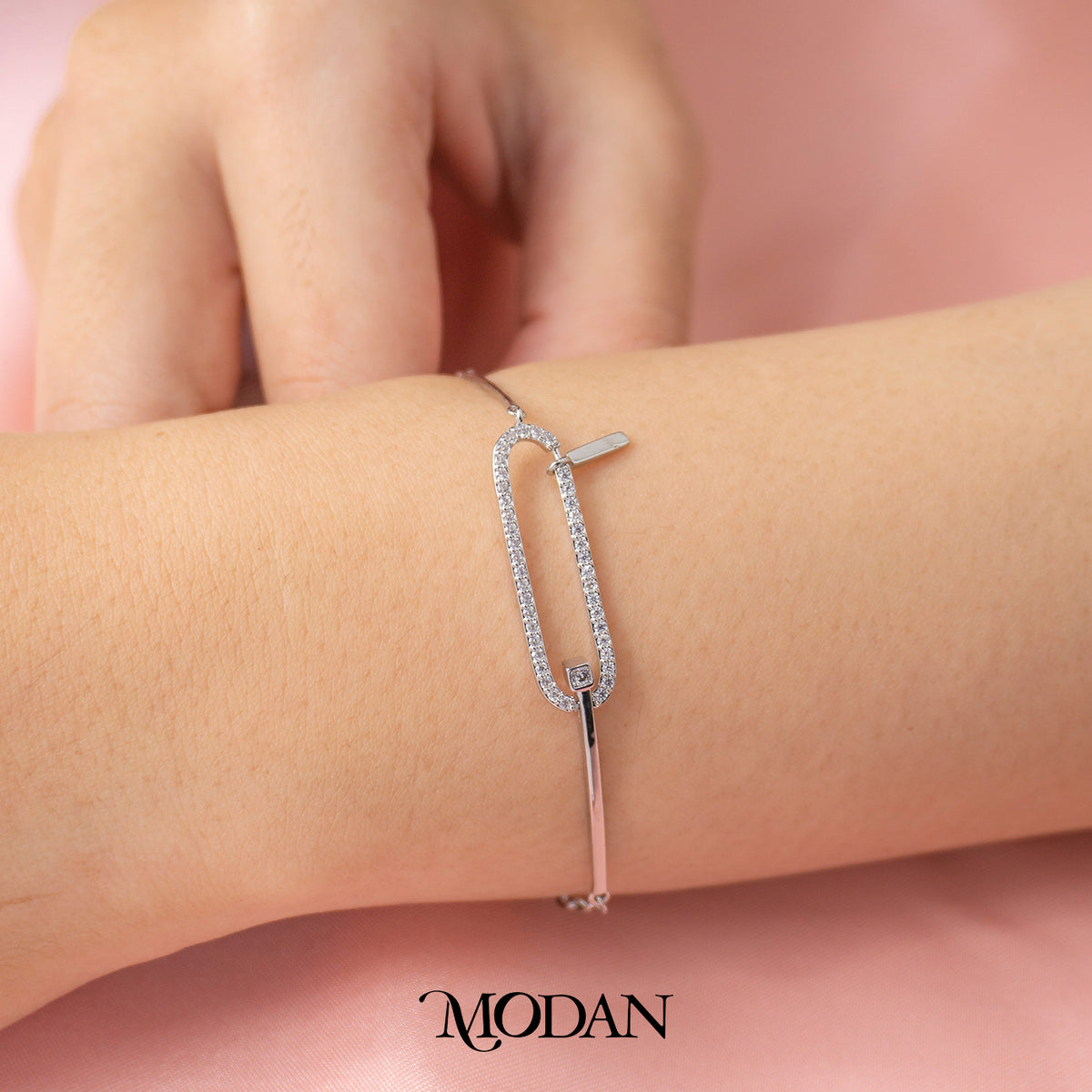 Silver Minimalist Elongated Paperclip Chain Bracelet Gelang Rantai Simple Hypoallergenic Gold Filled