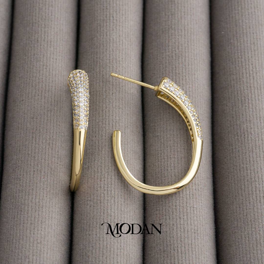 Sparkling Statement J-Shaped Hoop Earrings Anting Hijab Lengkung J Hypoallergenic Gold Filled