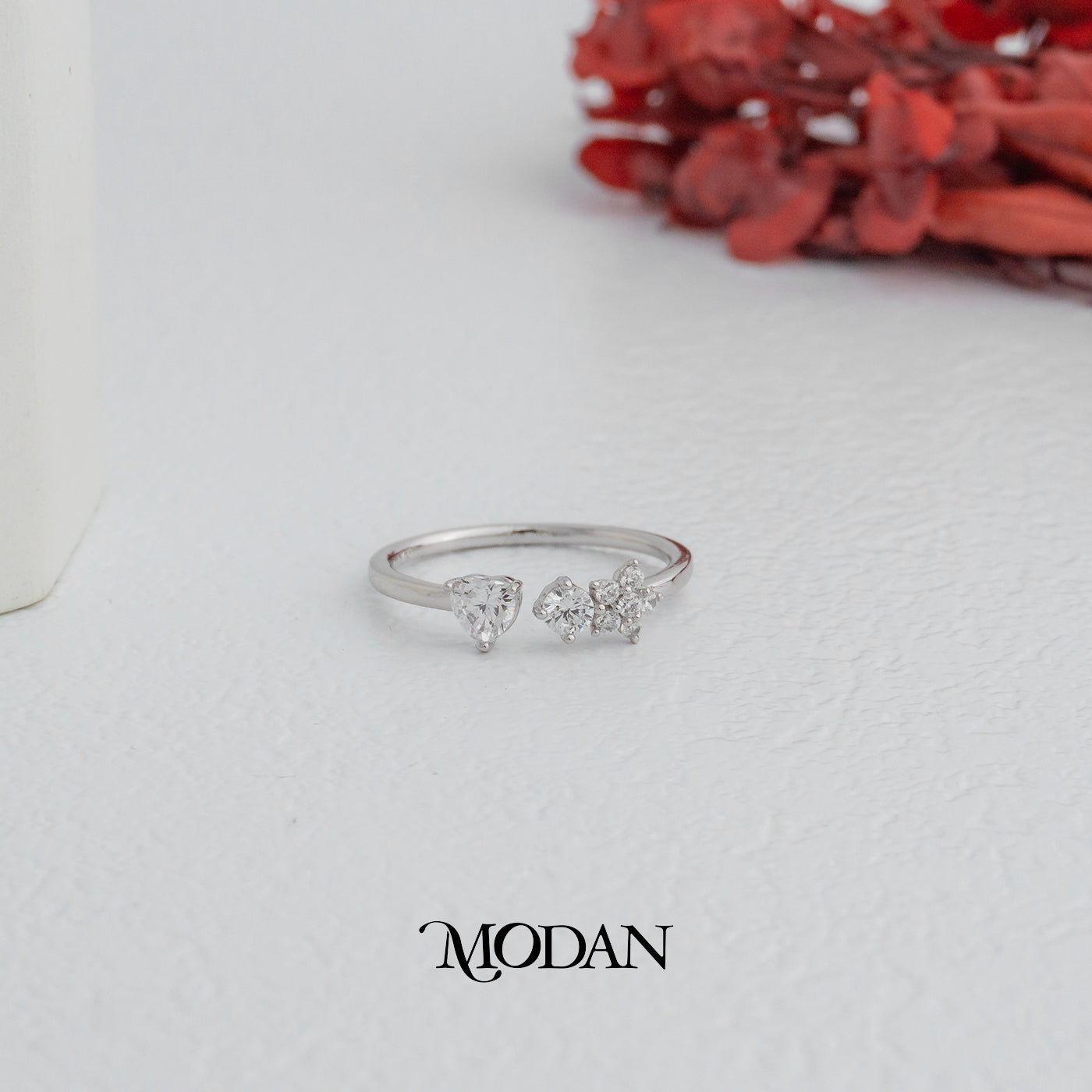 Minimalist Heart And Flower Adjustable Ring Cincin Minimalis Hati Dan Bunga Hypoallergenic Gold Plated