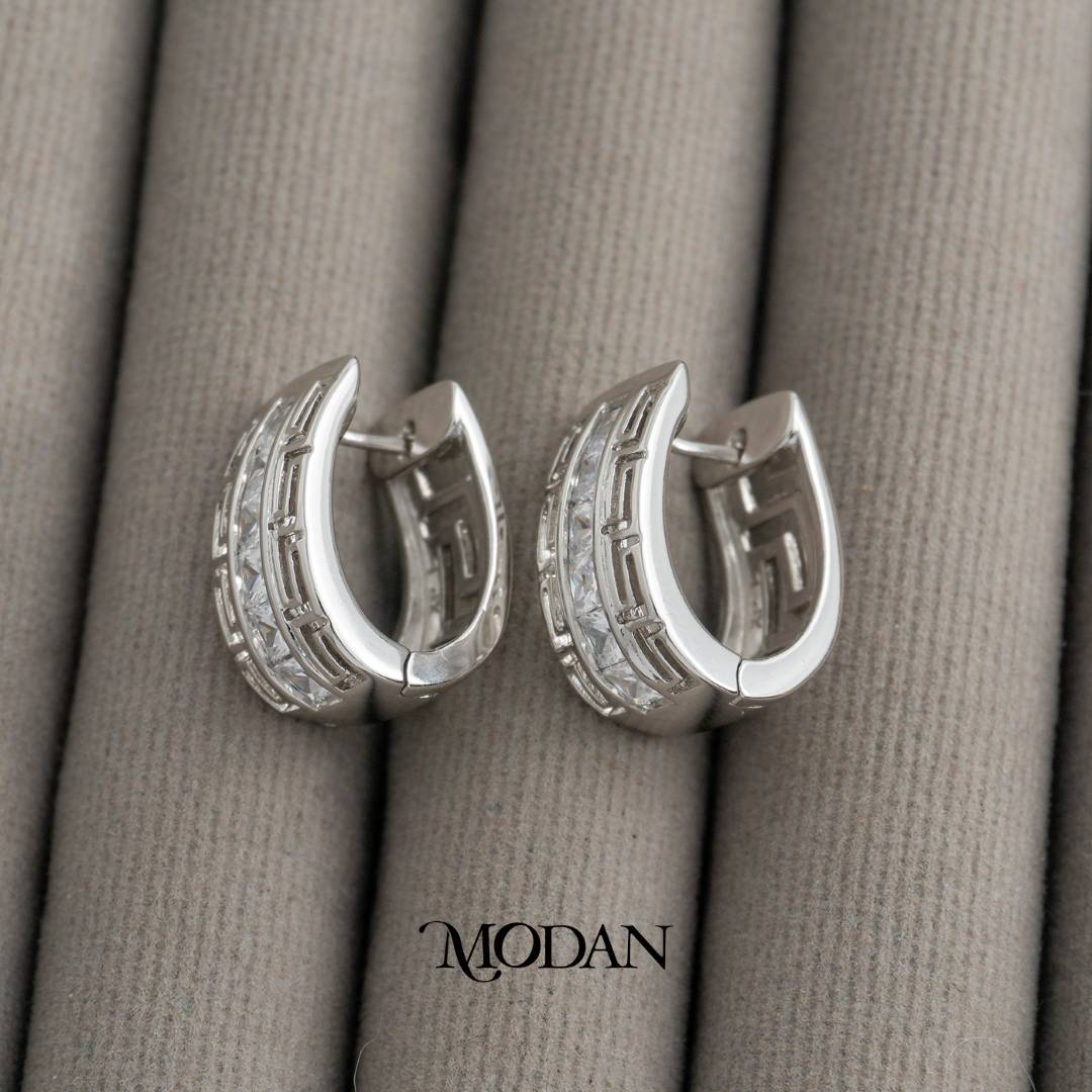 Sparkling Vintage Baguette Hoop Earrings Anting Bulat Tebal Hypoallergenic Gold Plated