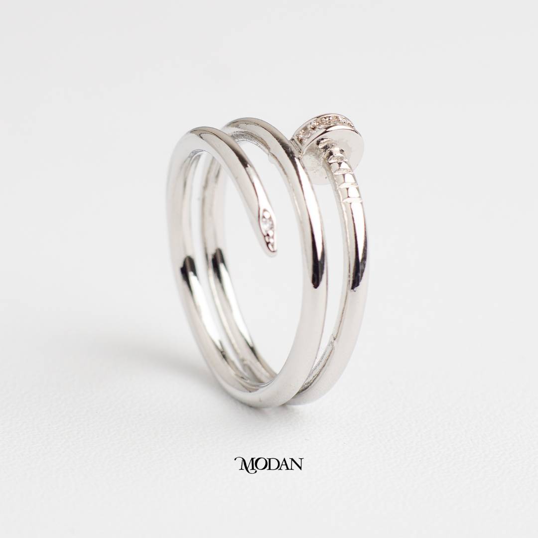 Minimalist Silver Nail Spiral Ring Cincin Lilit Paku Spiral Hypoallergenic Gold Plated