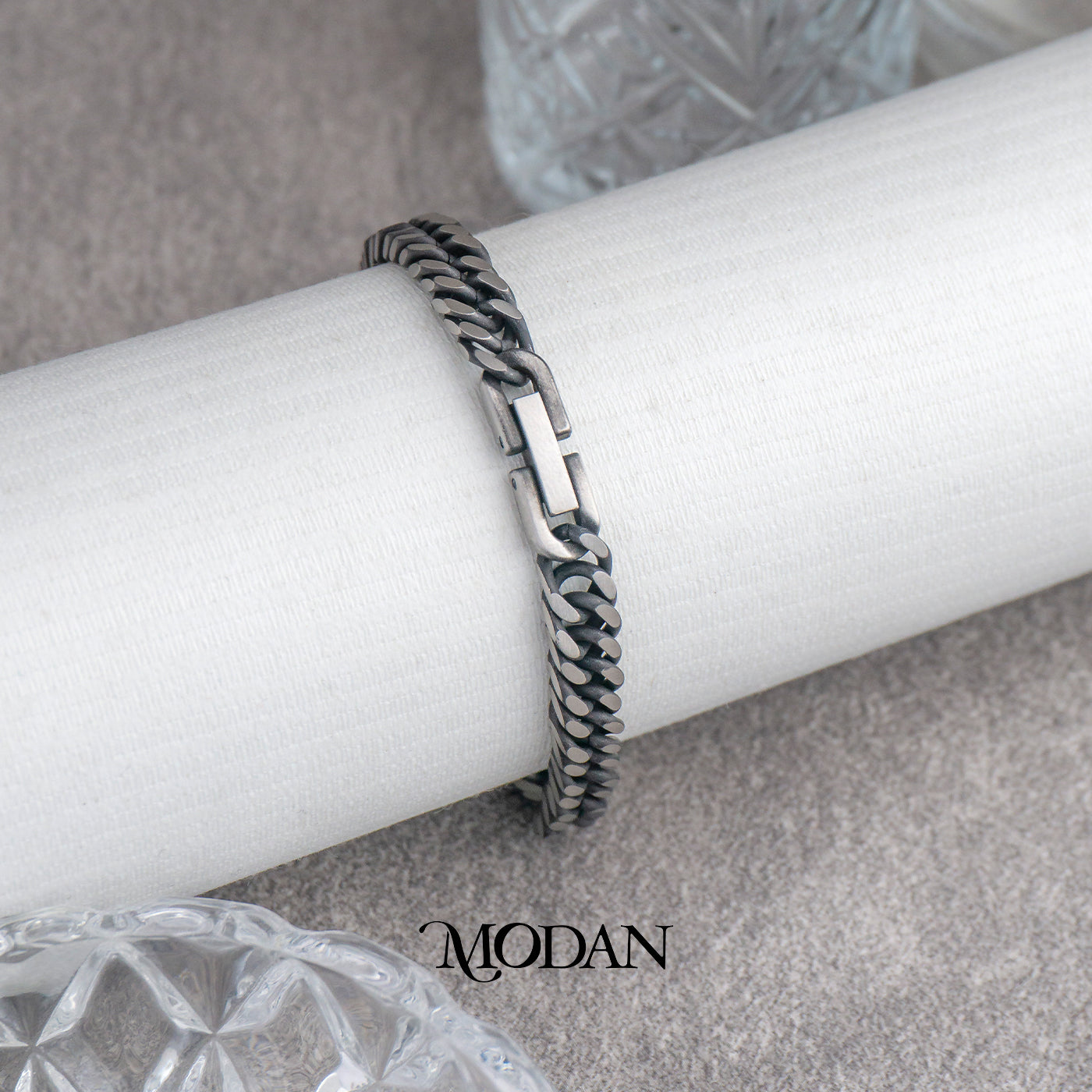 (22cm) Titanium Antique Miami Cuban Chain Men’s Bracelet Gelang Rantai Pria Hypoallergenic Stainless Steel