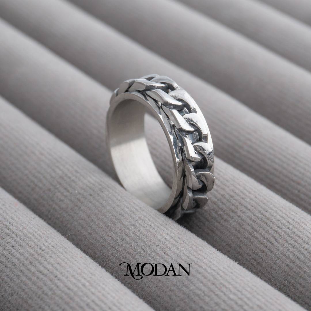 Men's Cuban Chain Ring Cincin Pria Rantai Cuban Hypoallergenic Stainless Steel