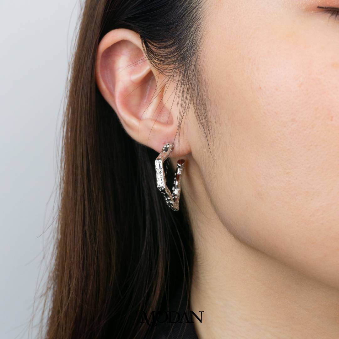 Irregular Curved Statement C-Hoops Earrings Anting Bentuk C Hypoallergenic Gold Plated