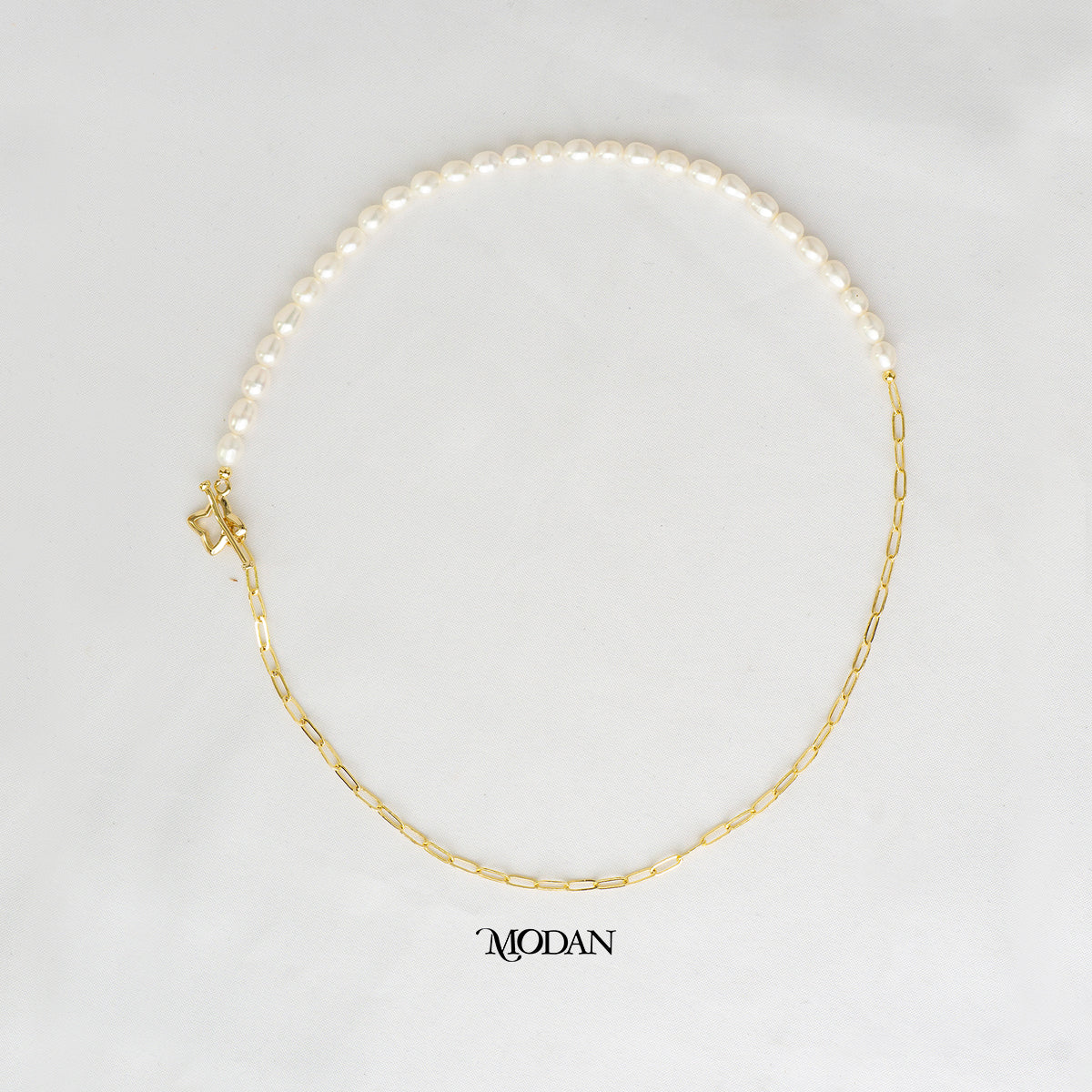 46.5cm Star Toggle White Freshwater Beaded Paperclip Necklace Kalung Mutiara Air Tawar Hypoallergenic Gold Plated