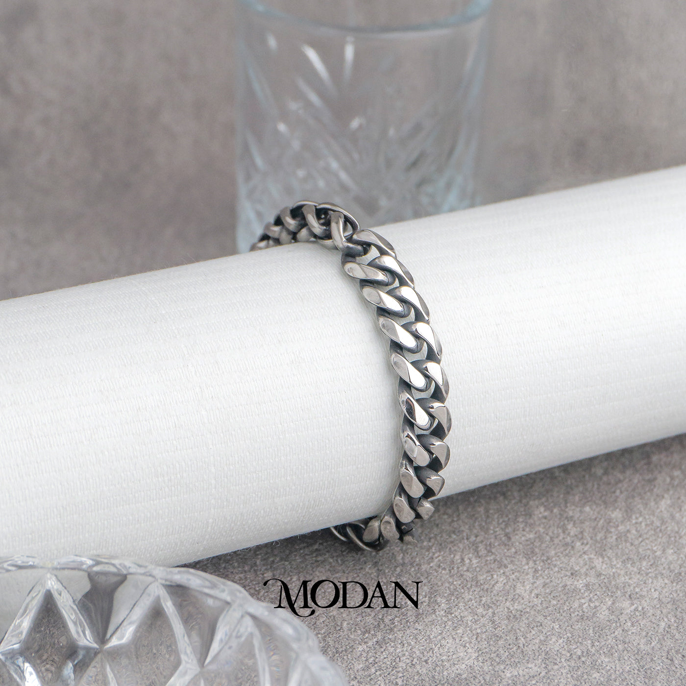 (20cm) Titanium Antique Miami Cuban Chain Men’s Bracelet Gelang Rantai Pria Hypoallergenic Stainless Steel