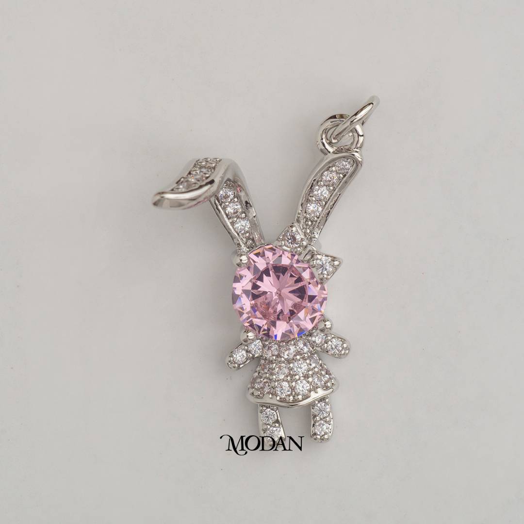 Clear Pink Round Rabbit Animal DIY Charm Liontin Kelinci Hypoallergenic Gold Plated