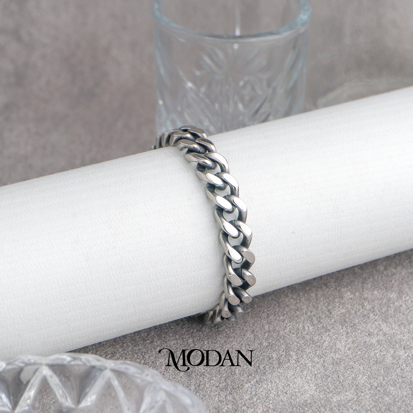 (21cm) Titanium Classic Cuban Chain Men’s Bracelet Gelang Rantai Pria Hypoallergenic Stainless Steel