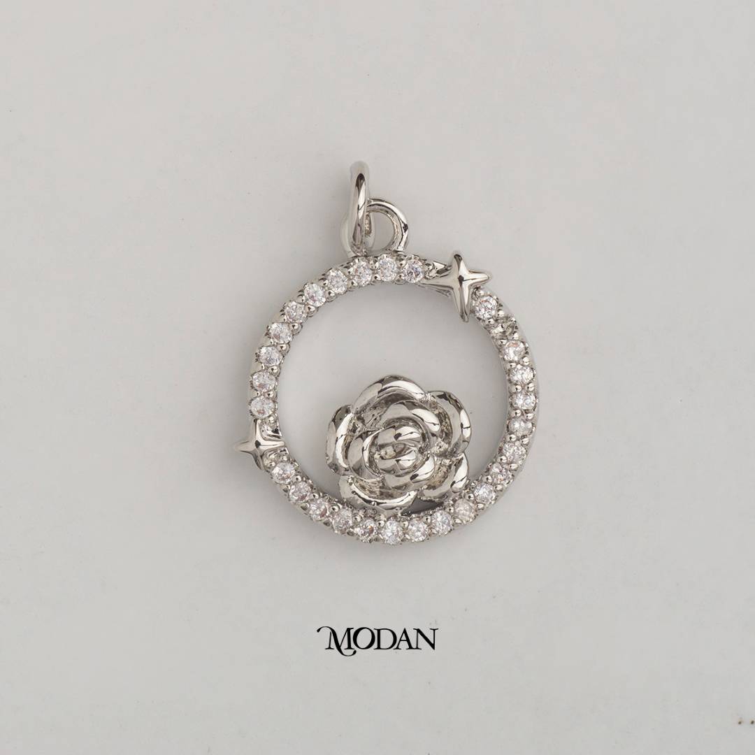 Rose Flower Star Round DIY Charm Liontin Bunga Mawar Hypoallergenic Gold Plated