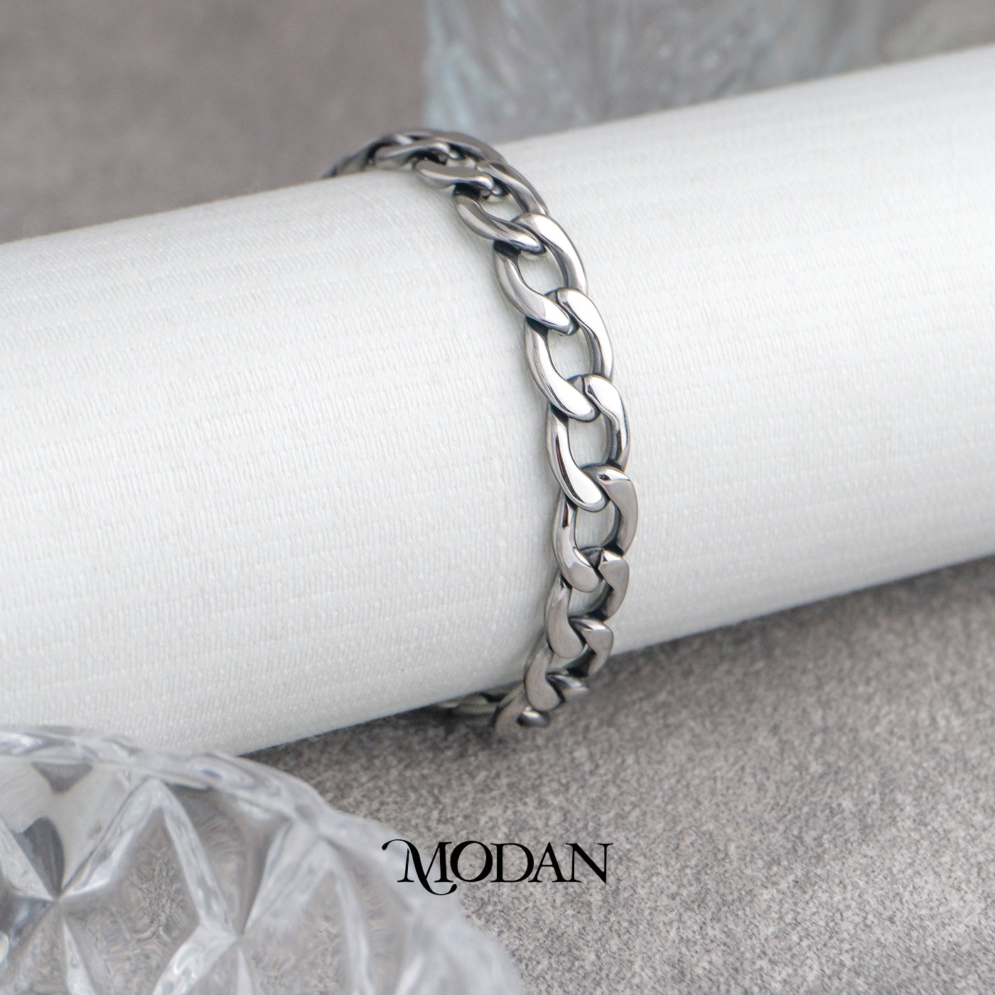 (21cm) Titanium Flat Curb Chain Men’s Bracelet Gelang Rantai Pria Hypoallergenic Stainless Steel