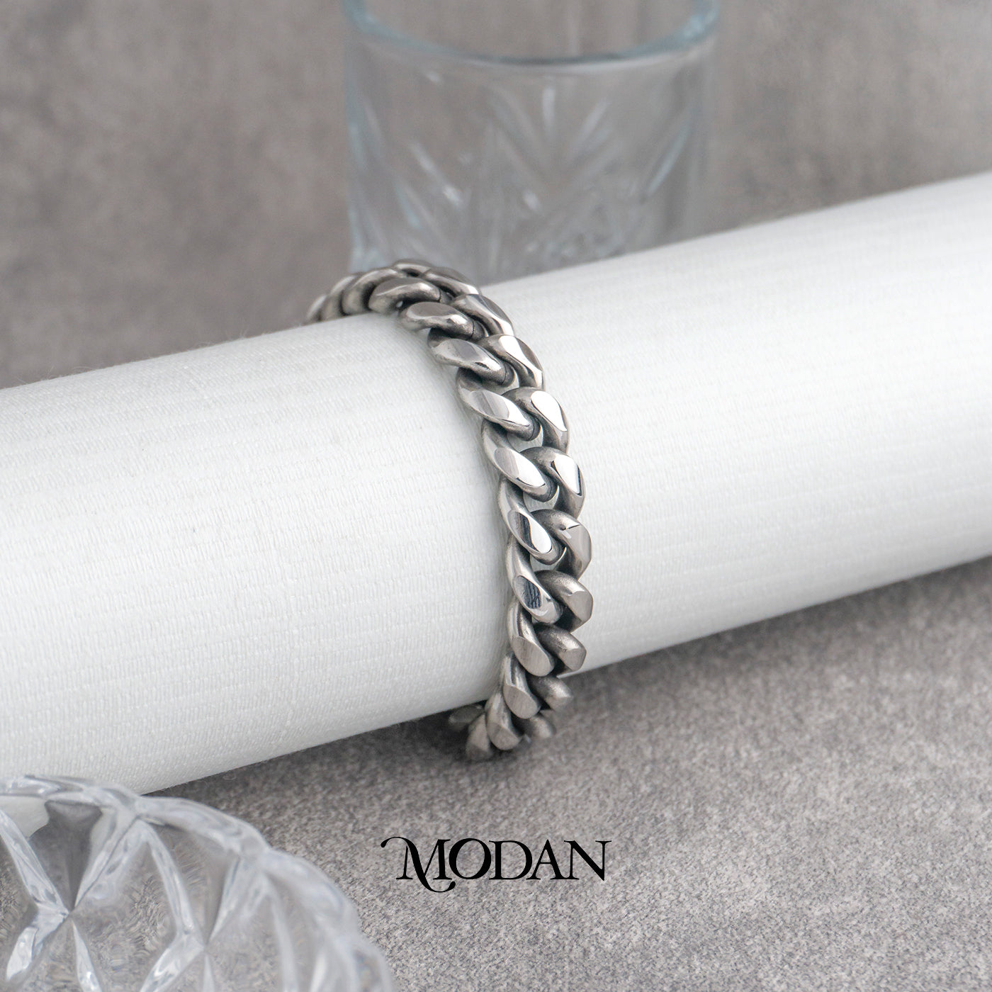 (21cm) Titanium Thick Wide Miami Cuban Chain Men’s Bracelet Gelang Rantai Pria Hypoallergenic Stainless Steel