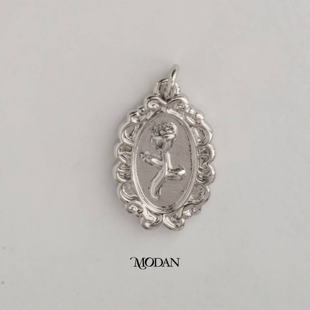 Rose Flower Oval DIY Charm Liontin Bunga Mawar Hypoallergenic Gold Plated
