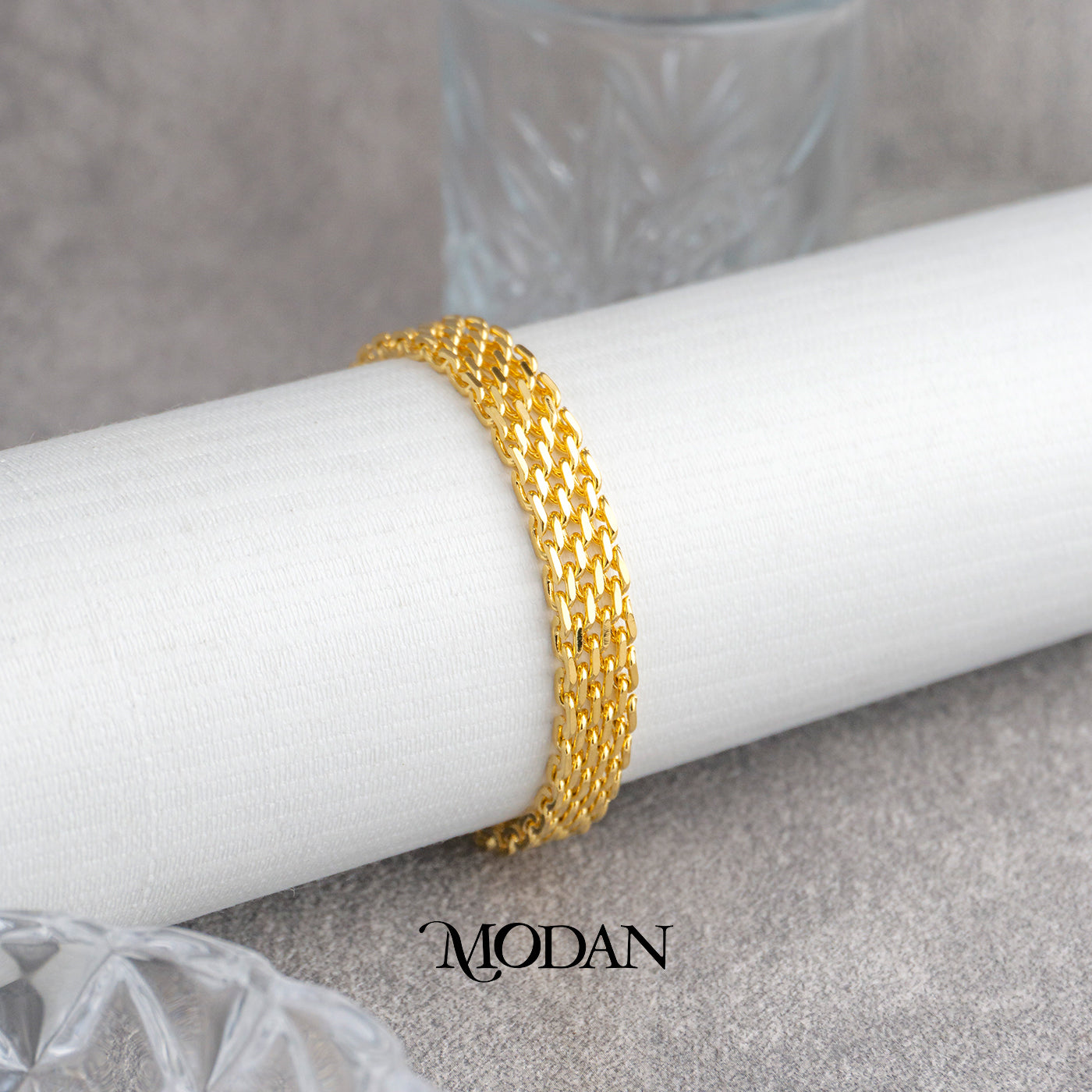 (18cm) Titanium Golden Mesh Chain Men’s Bracelet Gelang Rantai Pria Hypoallergenic Stainless Steel