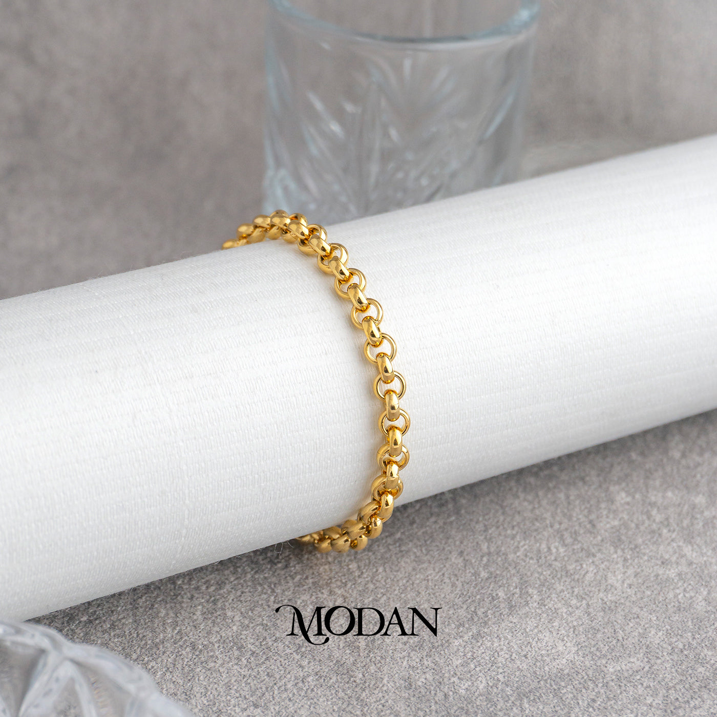 (20cm) Titanium Golden Rolo Chain Men’s Bracelet Gelang Rantai Pria Hypoallergenic Stainless Steel