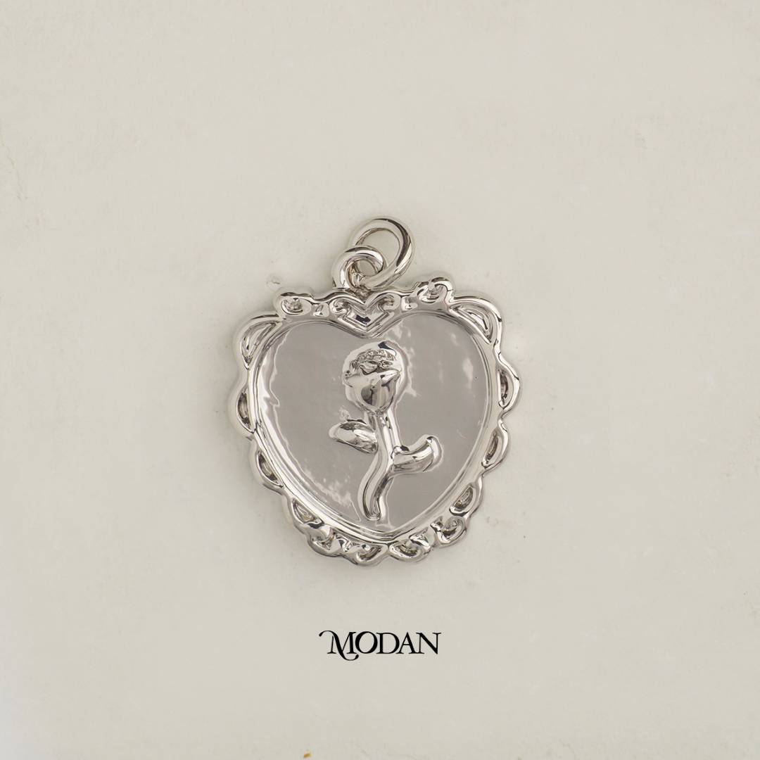 Rose Flower Heart Frame DIY Charm Liontin Hati Bunga Mawar Hypoallergenic Gold Plated