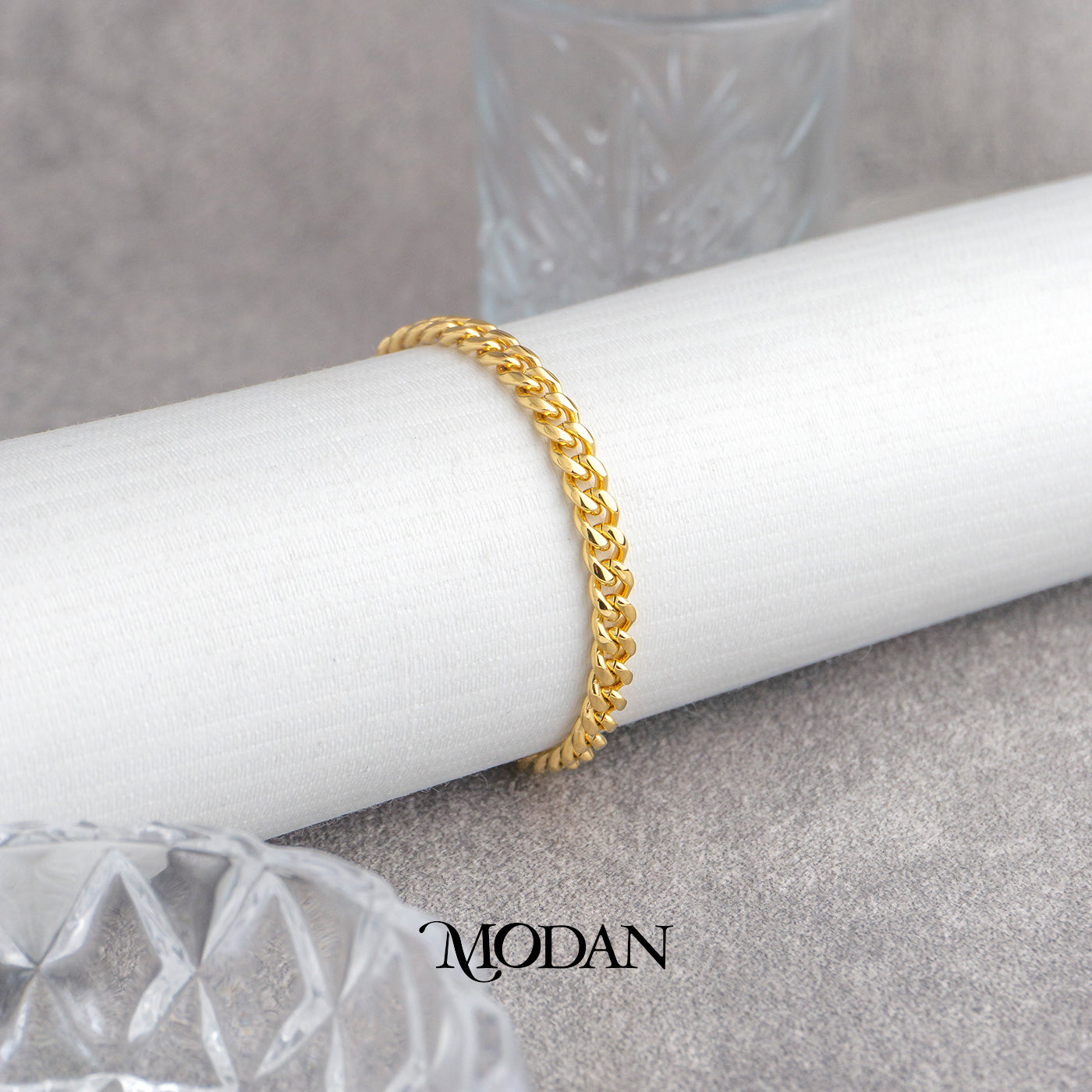 (21cm) Titanium Golden Curb Chain Men’s Bracelet Gelang Rantai Pria Hypoallergenic Stainless Steel