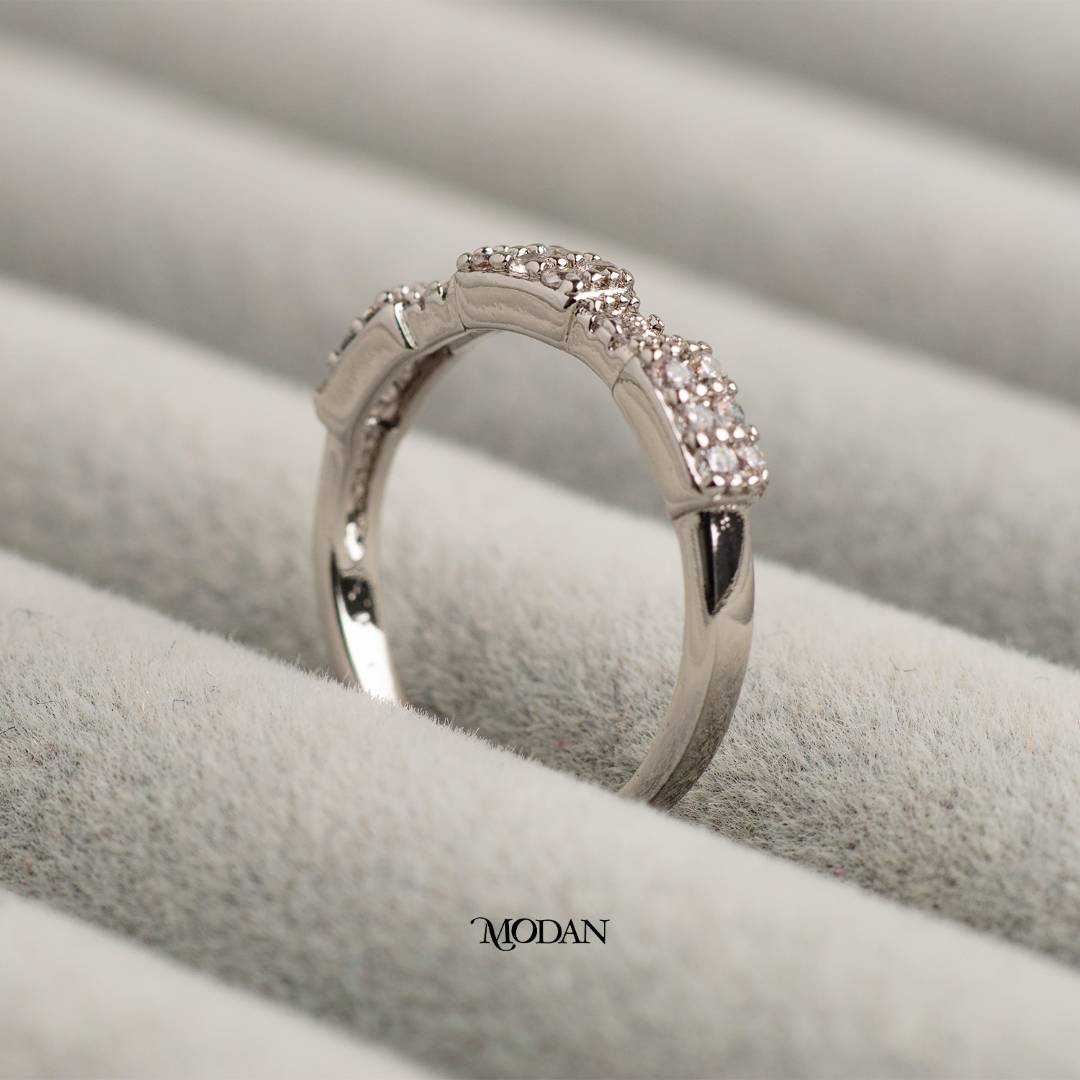 Geometric Micro Paved Bar Ring Cincin Bentuk Batang Hypoallergenic Gold Plated