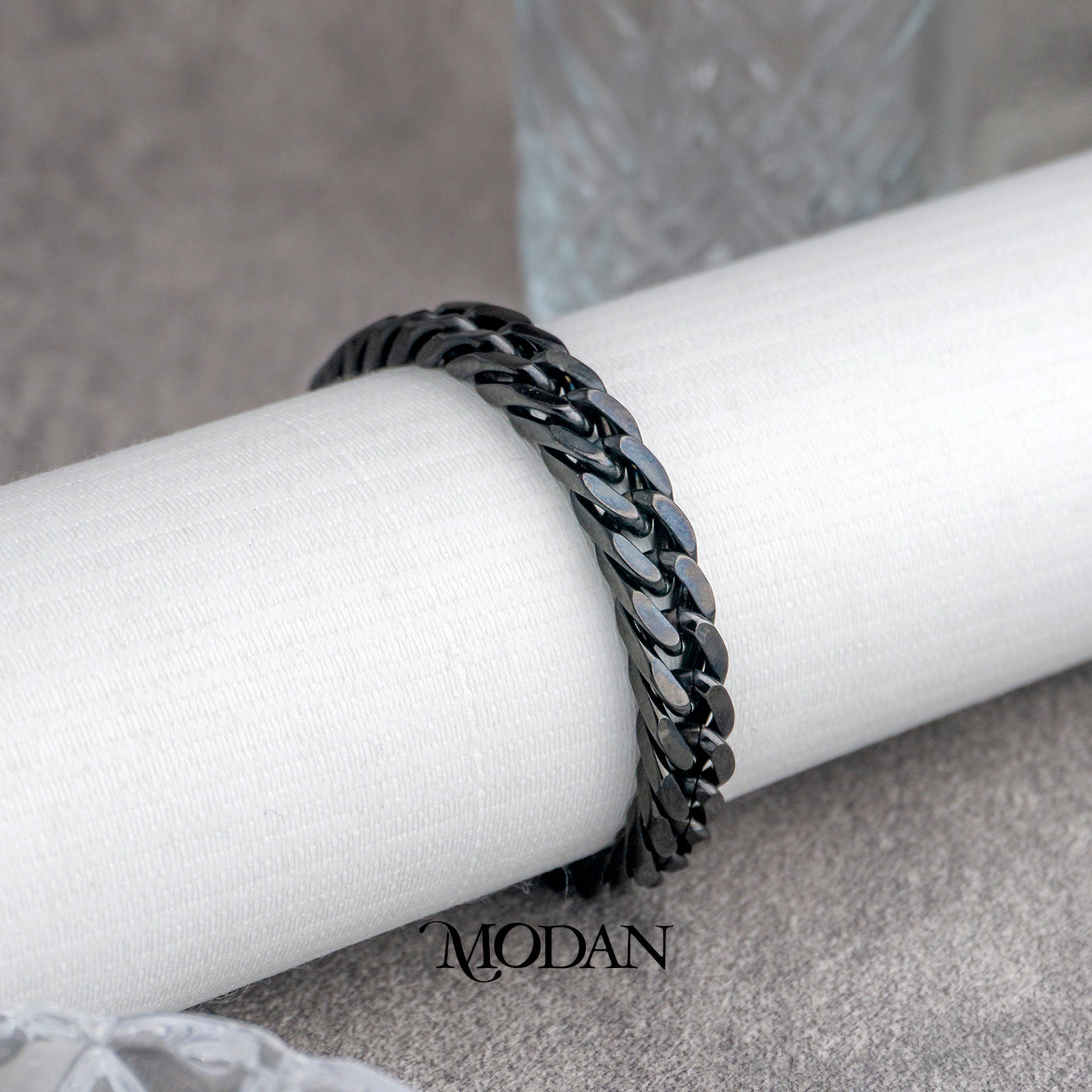 (21cm) (8mm) Titanium Black Curb Chain Men’s Bracelet Gelang Rantai Pria Hypoallergenic Stainless Steel