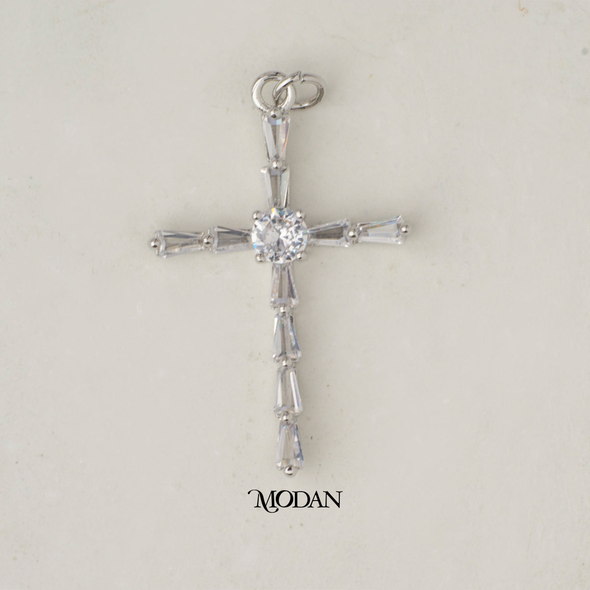 Sparkling Religious Cross Baguette DIY Charm Liontin Salib Hypoallergenic Gold Plated