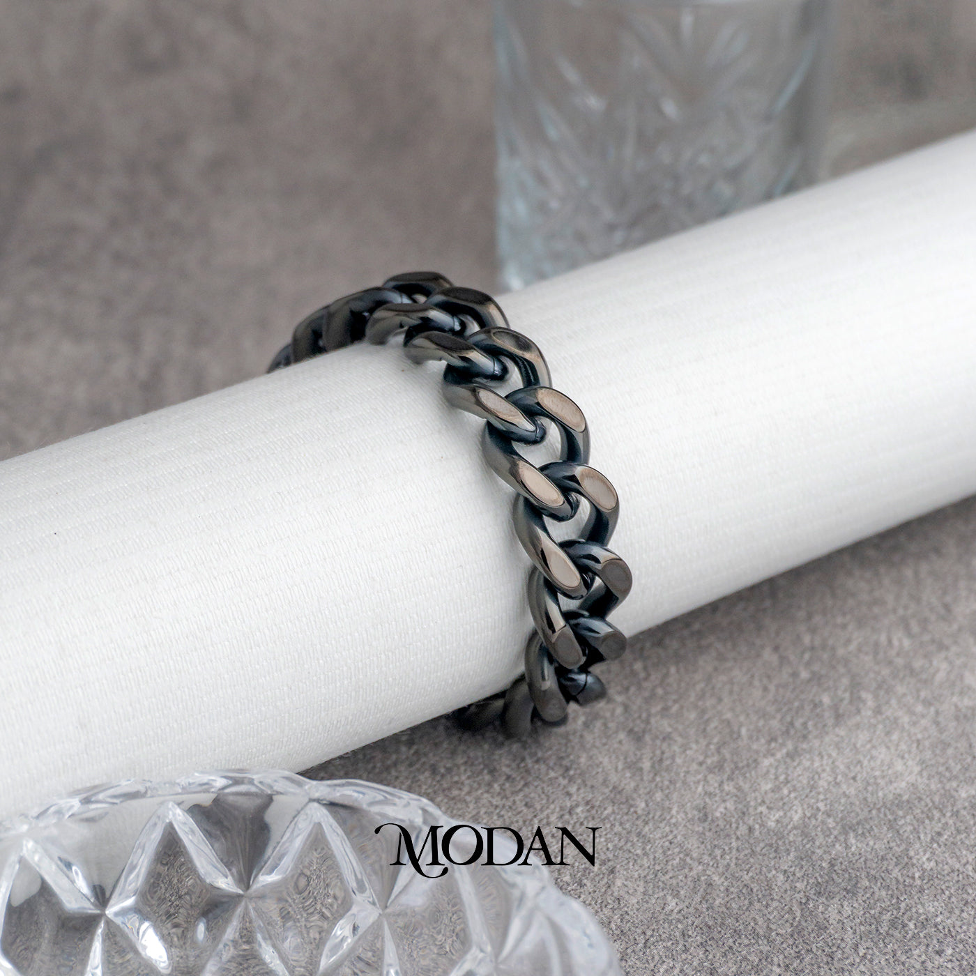 (23cm) Titanium Black Wide Miami Cuban Chain Men’s Bracelet Gelang Rantai Pria Hypoallergenic Stainless Steel