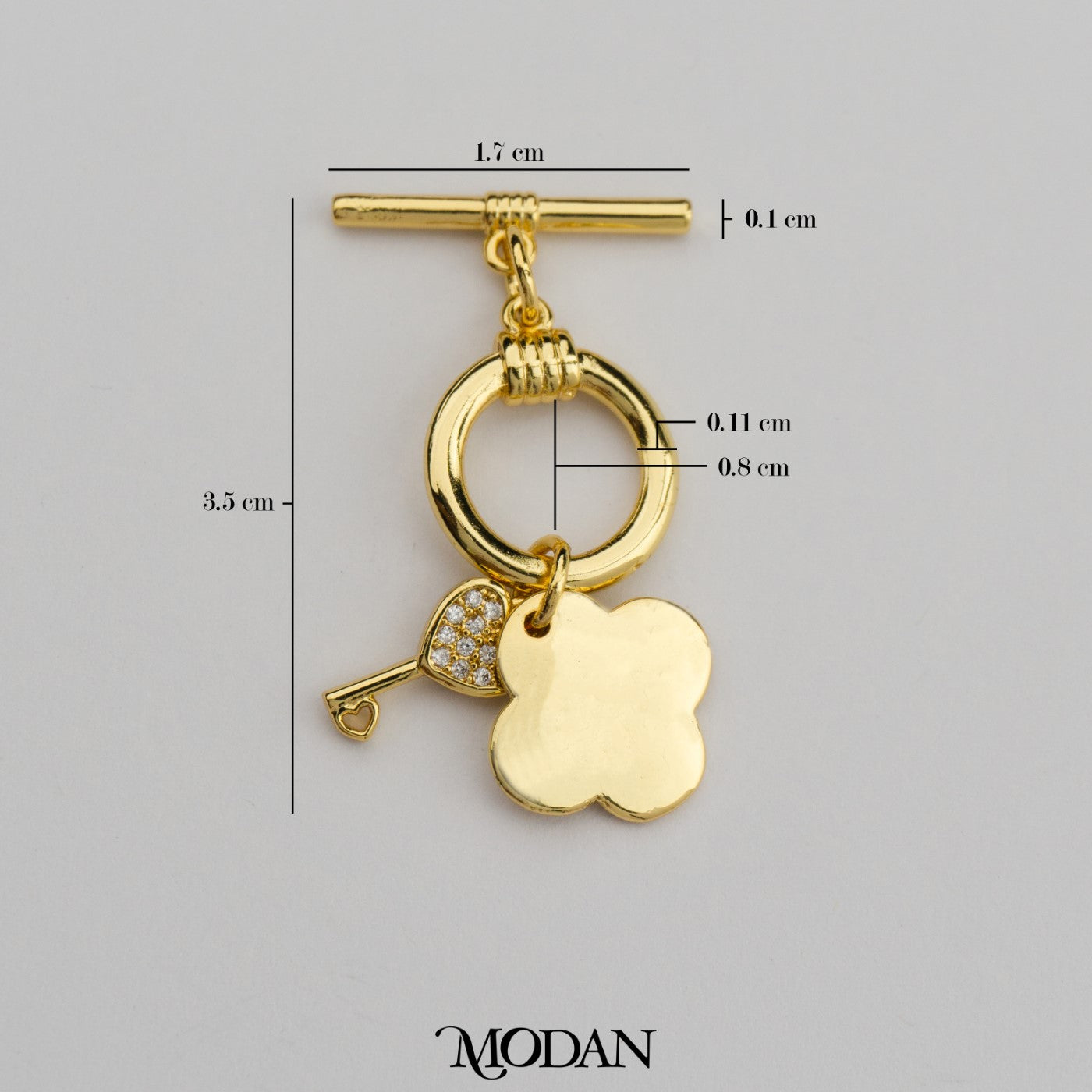 Clover and Lock Dangle Toggle Clasp DIY Pengait Kalung/Gelang Bunga Kunci Hypoallergenic Gold Filled