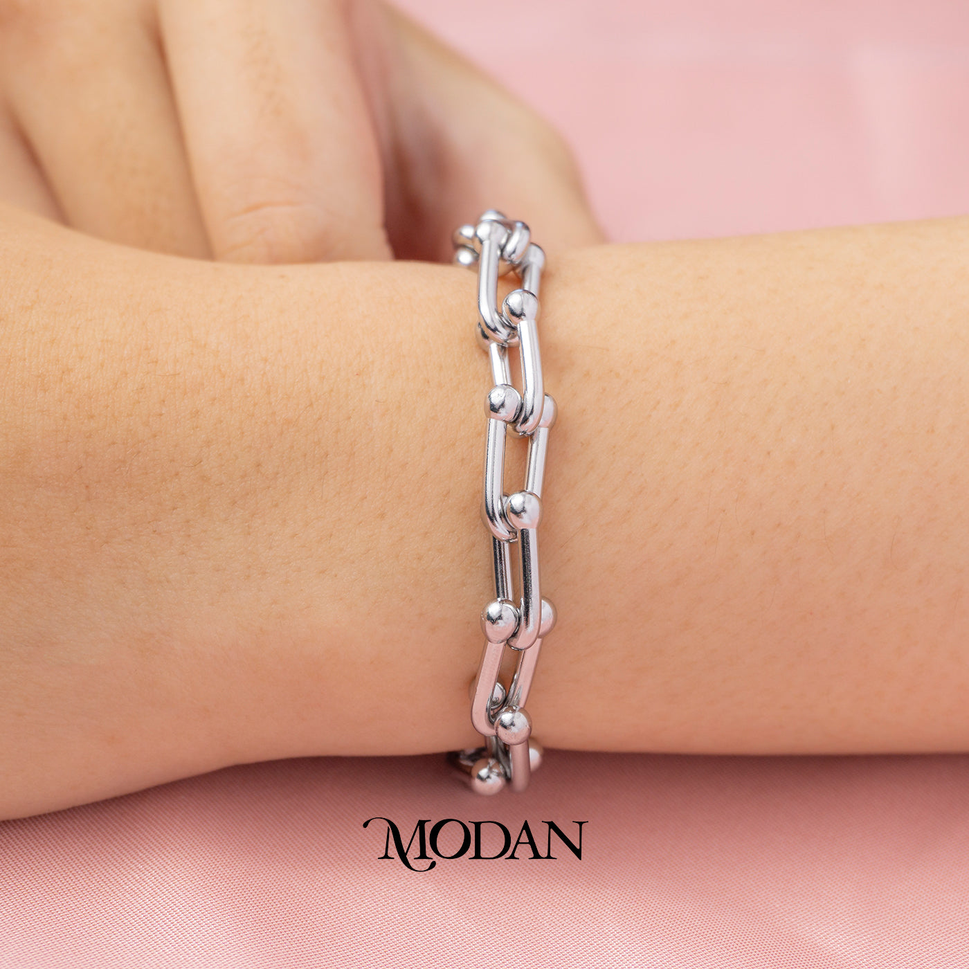 (17cm) Titanium Statement U Link Chain Bracelet Gelang Rantai Hypoallergenic Stainless Steel