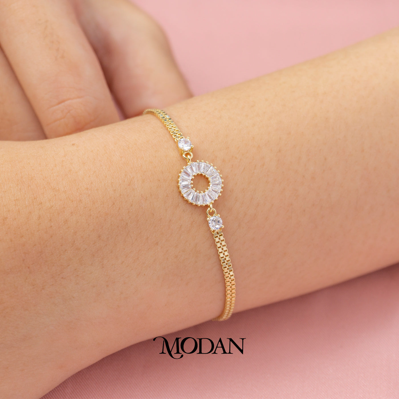 (16cm) Sparkling Round Baguette Elegant Bracelet Gelang Pesta Bulat Hypoallergenic Gold Filled