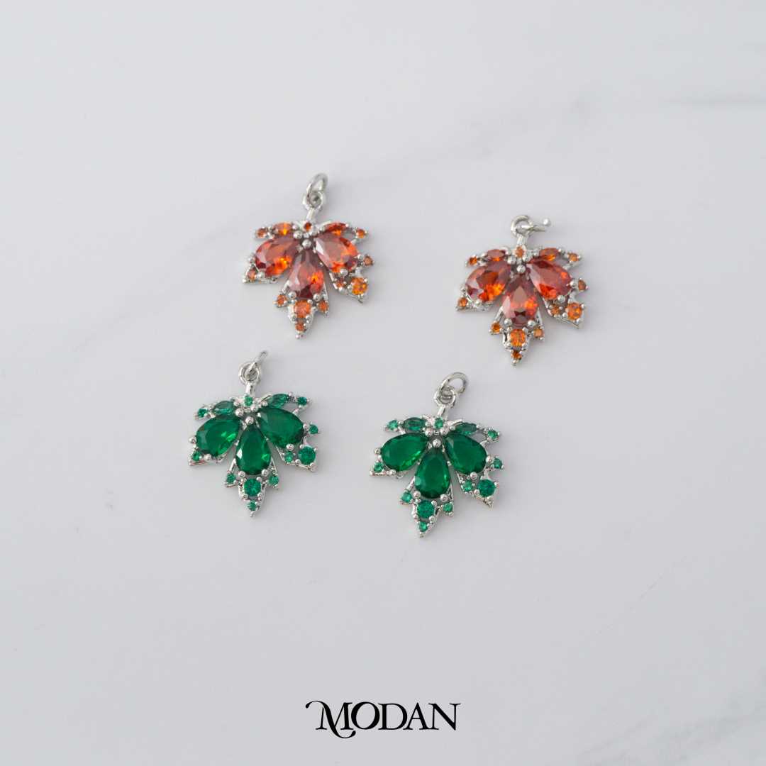 Red, Green Autumn Maple Leaf DIY Charm Liontin Daun Musim Gugur Hypoallergenic Gold Filled