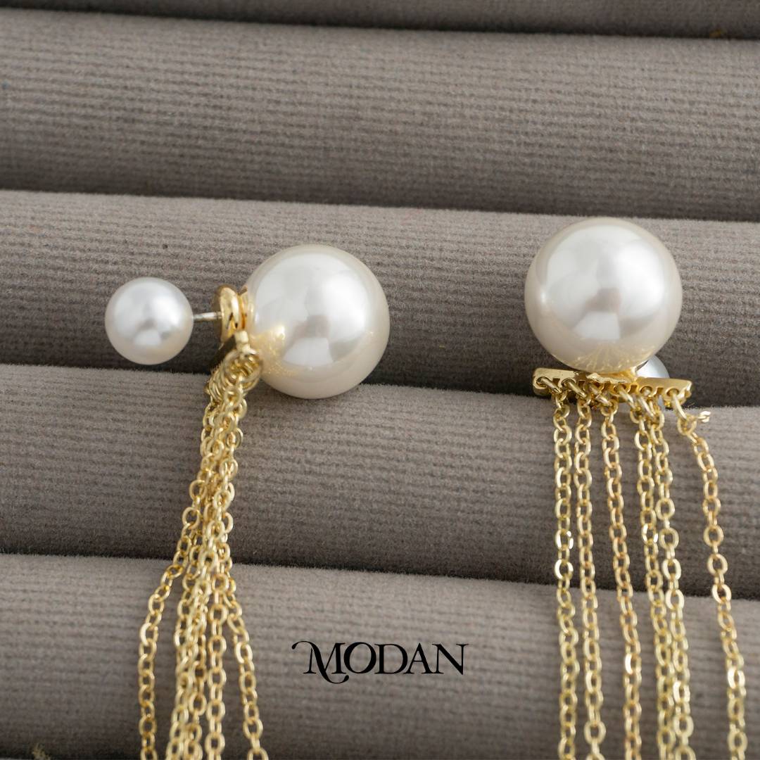 Shell Pearl Long Drop Stud Earrings Anting Tusuk Mutiara Pesta Pernikahan Hypoallergenic Gold Plated