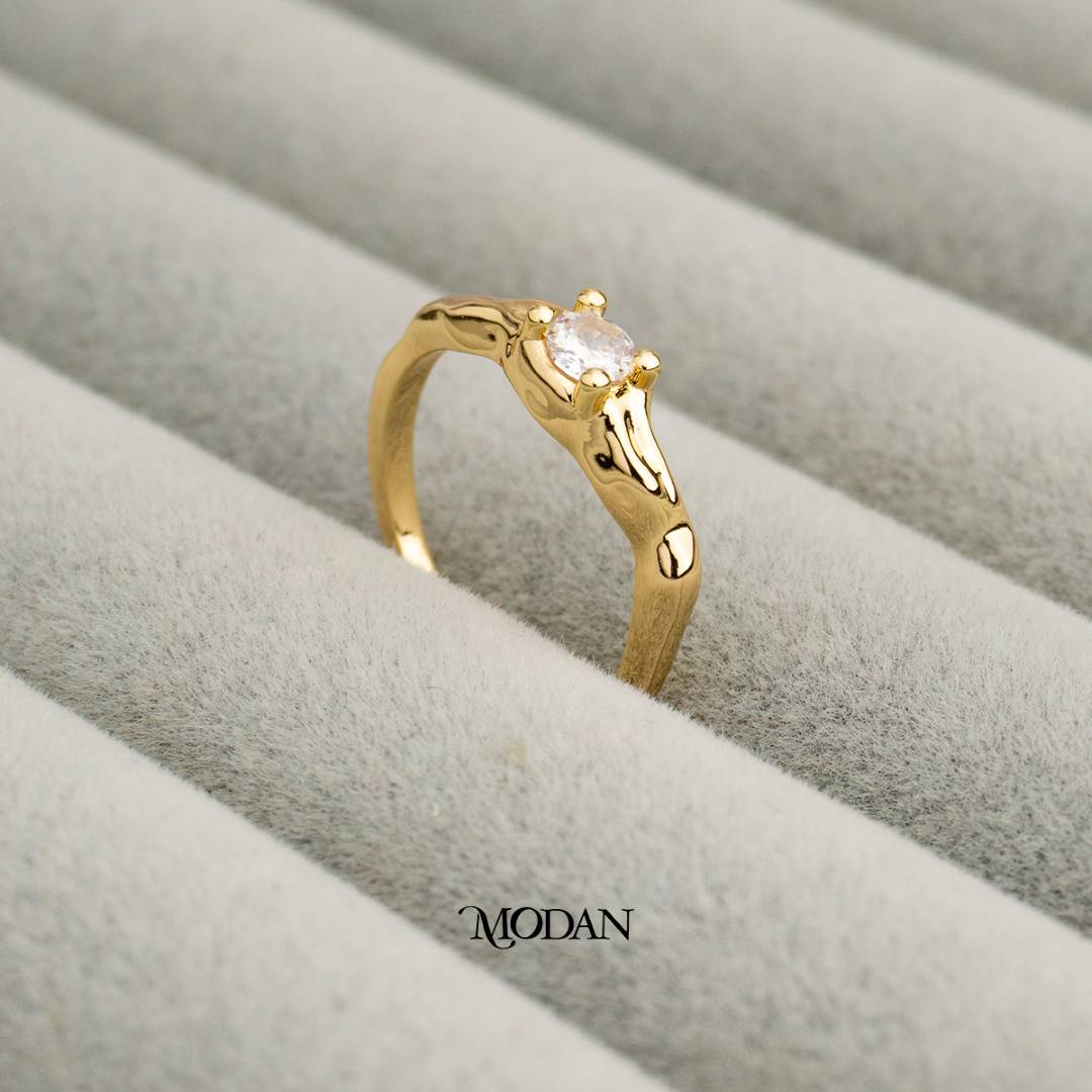 Irregular Hammered Adjustable Ring Cincin Model Tidak Beraturan Hypoallergenic Gold Plated