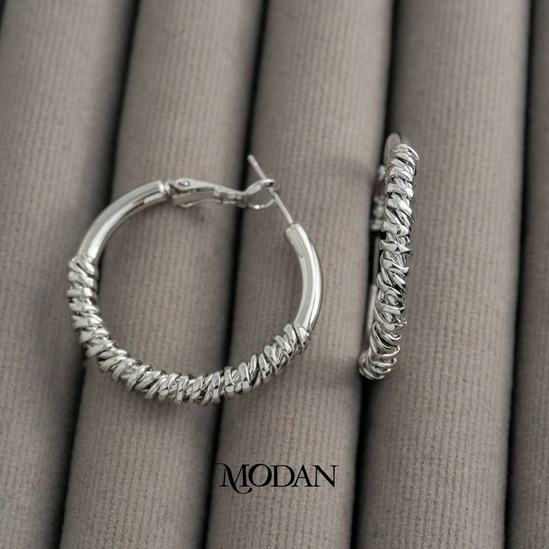 (32mm) Mini Ribbed Hoop Earrings Anting Bulat Hypoallergenic Gold Plated