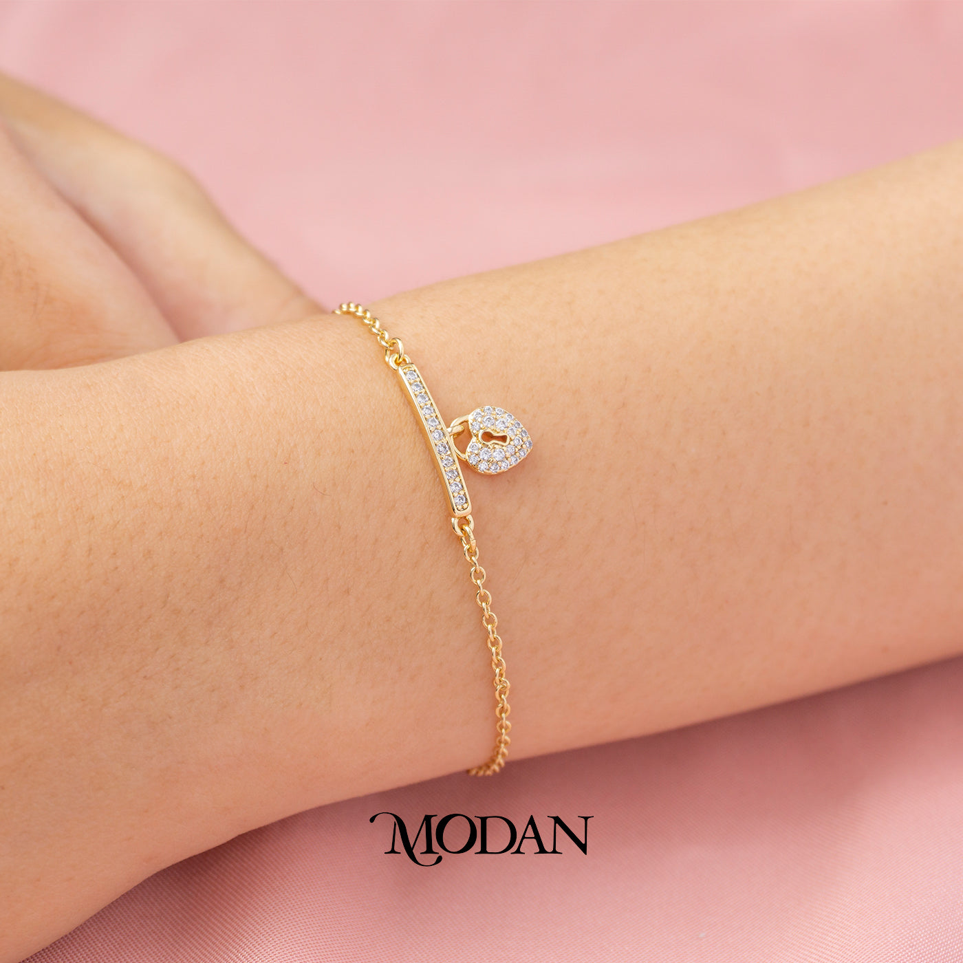 Dainty Golden Heart Lock Adjustable Bracelet Serut Hati Gembok Hypoallergenic Gold Plated