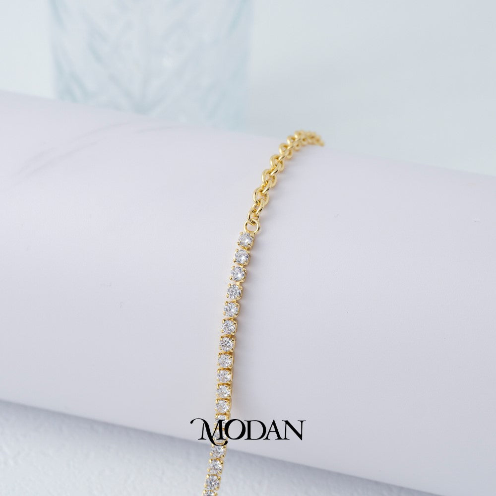 (17cm) Clear Zirconia Dainty Tennis Adjustable Bracelet Gelang Serut Hypoallergenic Gold Filled