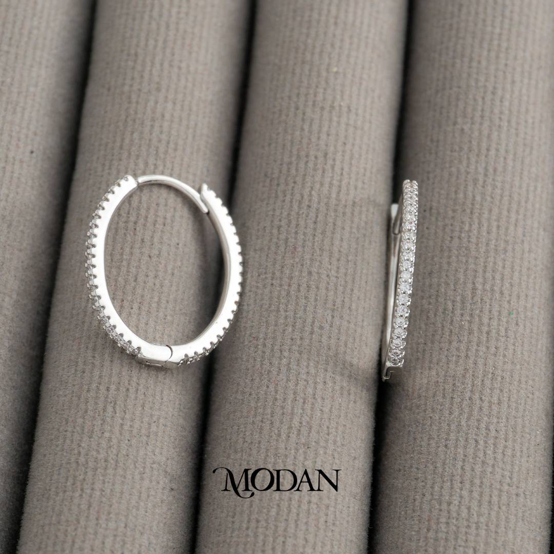 (23mm) Sparkling Oval Latch Hoop Earrings Anting Oval Hypoallergenic Gold Plated